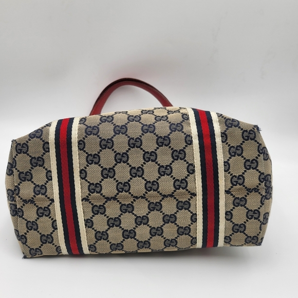 Gucci GG Canvas Jolicoeur Tote Bag Red Blue Sherry Line w/COA..*RARE* - Picture 7 of 17
